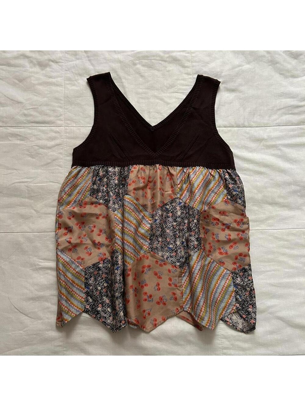 Tsumori Chisato Multicolor Patchwork Silk Babydoll Top Size 2 Japan